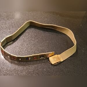 Vintage Boy Scouts Of America 1980's Belt With 10 Metal Badge Loops Solid Brass
